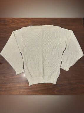 Vintage Cream Open-Knit Crewneck Sweater